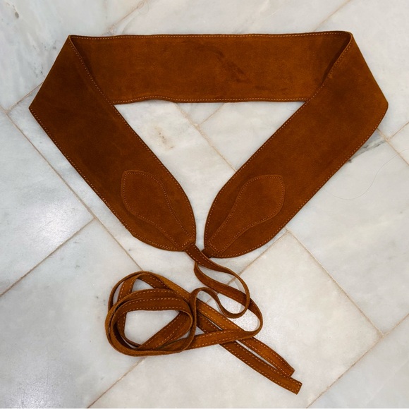 Accessories - Vintage Suede Obi Wrap Belt in Cognac Brown - Women Accessories
